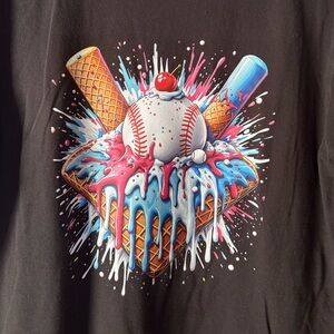 Comfort Colors Black Kids Baseball & Ice Cream Graphic Tee